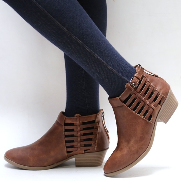 Shoes - New Brown Side Cutout Western Ankle Booties Boots